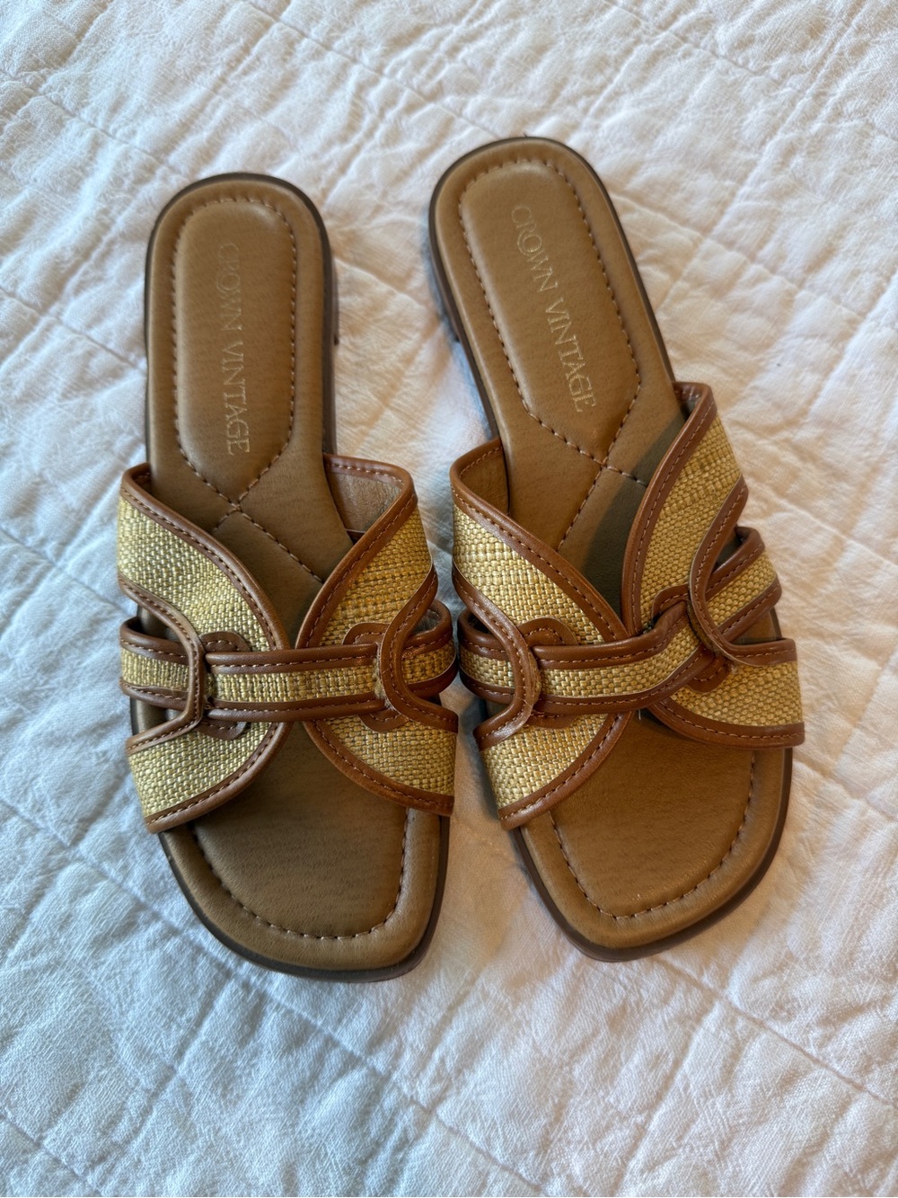 Crown Vintage Tan and Gold Braided Slide Sandals